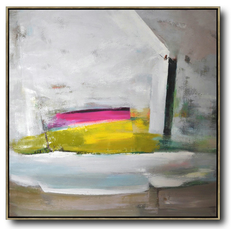 Handmade Painting Large Abstract Art,Oversized Palette Knife Painting Contemporary Art On Canvas,Big Wall Art For Living Room,Grey,Pink,Yellow.etc